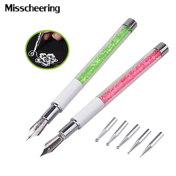 

New 1pcs Nal Art Design Pen with 5pcs Dotting Heads Rhinestone Nail Painting Drawing Line Salon Nail Beauty Manicure Tools