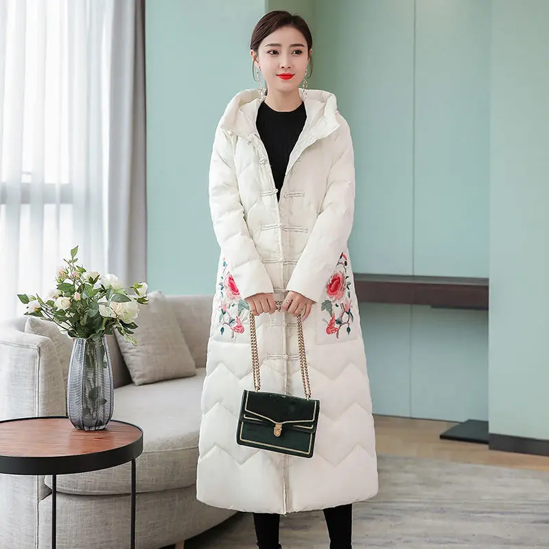 Вышивка зимняя куртка женская плюс размер 4XL китайский стиль парка с длинным капюшоном Женское пальто Женская хлопковая стеганая зимняя куртка C5703
