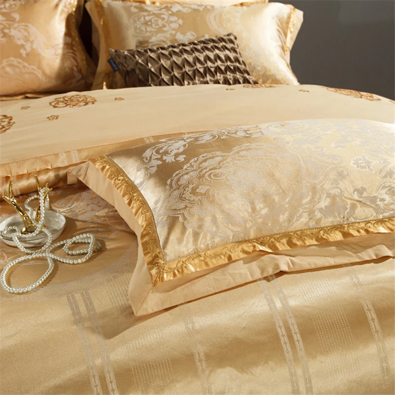 Waliicorners Silk Cotton Jacquard Golden Classic Bedding set Silky Smooth Duvet Cover Bed Sheet Pillowcases 10 201861313752-4