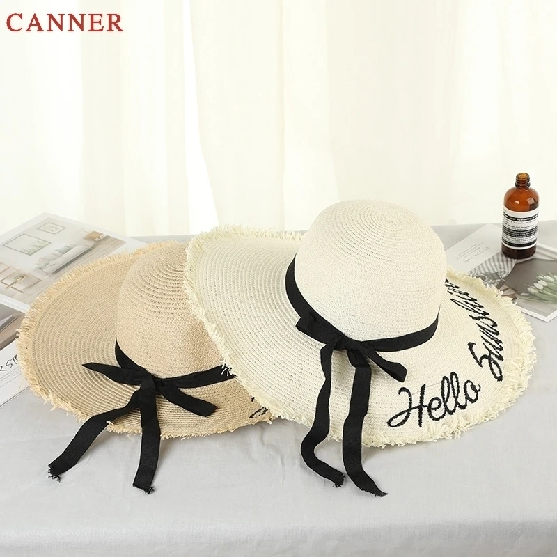 Summer Wide Big Brim floppy Straw Hats Sun Hats for Women UV Protection Panama Beach Hats Ladies bow hat chapeau femme ete C40