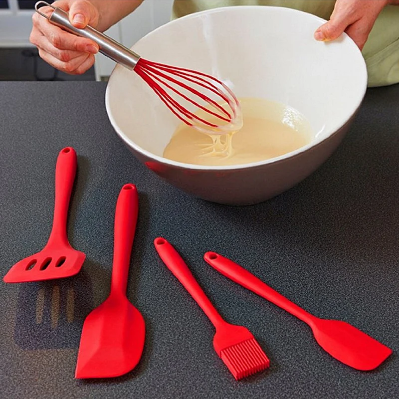 5PCS Heat Resistant Cooking Utensil Set Non Stick Eco Friendly Silicone Baking Pastry Cooking Tool Sets