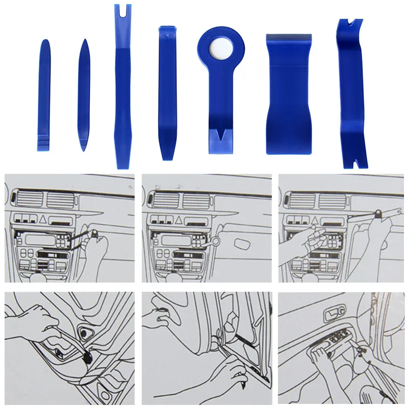 7 шт./компл. автомобильный аудио дверной значок удаление инструмент для Volkswagen VW Polo Passat B5 B6 CC Гольф 4 5 6 Tiguan Bora peugeot автомобильные аксессуары