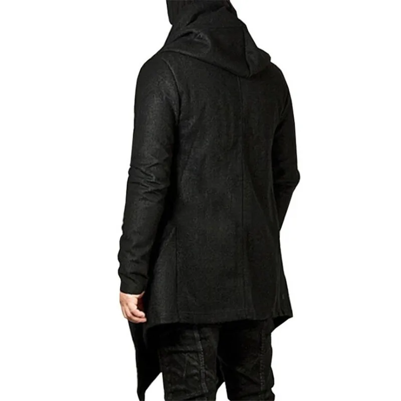 Модная мужская куртка с капюшоном для отдыха с неровным подолом, однотонное Мужское пальто в стиле панк с длинным рукавом, Приталенный топ