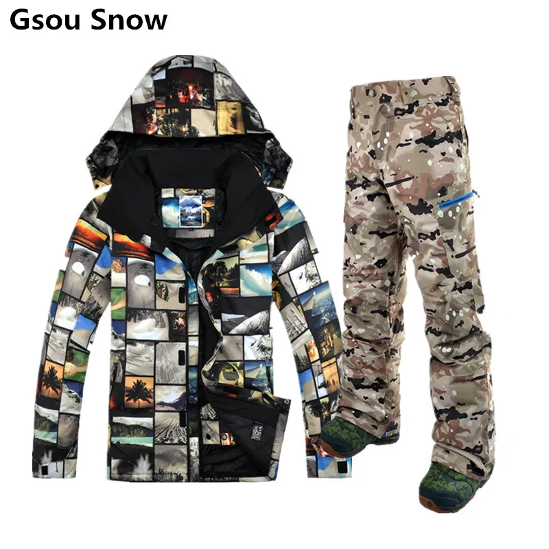 Gsou nieve traje de esquí de invierno para hombres chaqueta de esquí hombres snowboard esqui traje ski JAS Mannen montaña esquí ropa