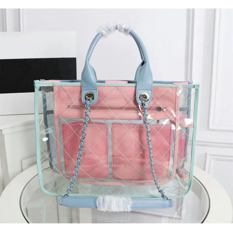 

Luxury fashion chains handbag PVC high quality women bags 2018 casual totes Transparent Jelly Bags lady single shoulder bags