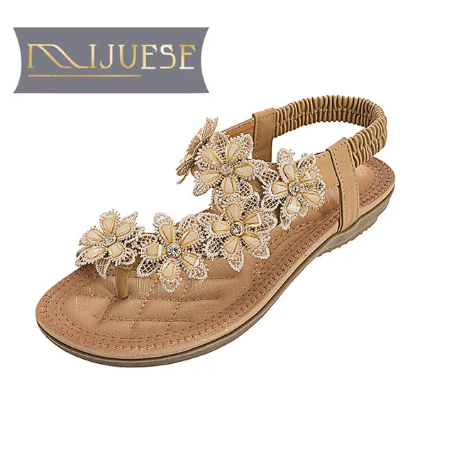 MLJUESE 2018 women sandals summer boximiya style white color sweet floral beaches crystal flip flops women flats size 36-41