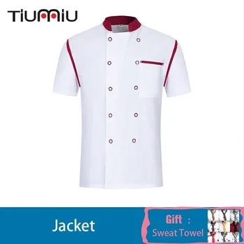 

Chef Jacket Summer Patchwork Chef Waiter Uniform With Free Scarf Gift Food Service Kitchen Hotel Overalls Unisex Sushi Costume