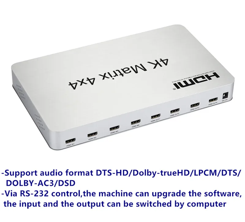 T 4K2K 3D HDMI Matrix Switch Switcher 4X4 IRRS232 Control Male Connector DTSAC3DSD Power Supply For HDTV Display Free Shipping (3)