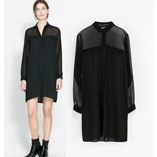 Ms. fall and winter clothes big long-sleeved shirt dress chiffon skirt backing | Женская одежда