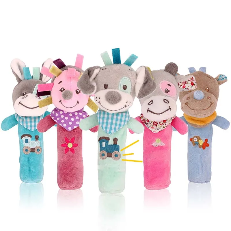 

Baby Rattles Sound Stick Cute 5 Animals Shape Plush Doll Rattles Colourful Newborns Hand Bells Early Education Toys
