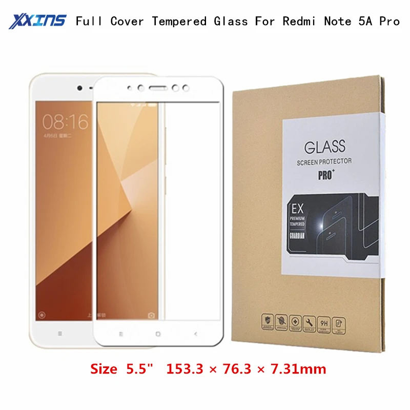 

Good package Tempered GLASS For Xiaomi Redmi Note 5A Pro Prime smartphone Full screen cover Protector Toughened Protective Film