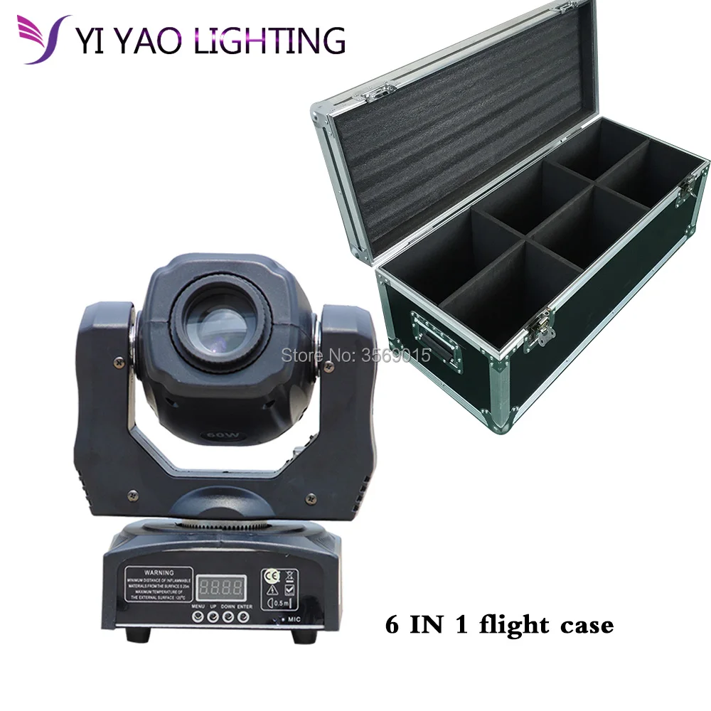 

Flight Case 60W LED Moving Head Light Prism Spot Light with Rotation Gobo Function for DJ Disco Stage Projector 6pcs/lot