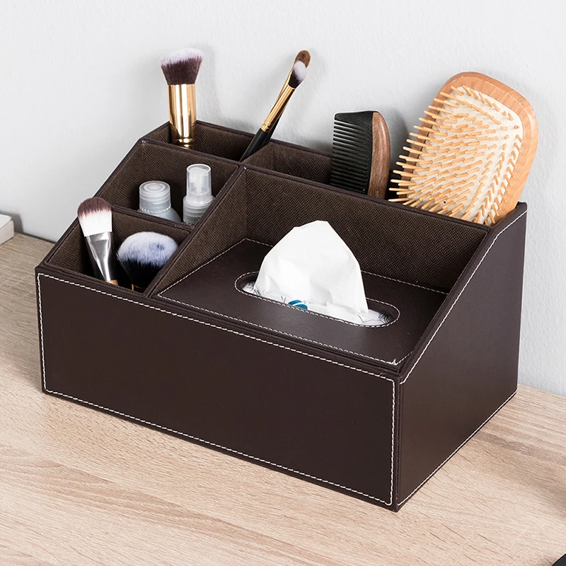 ORZ Home Office Tissue Box PU Leather Napkin Holder Remote Control Holder Storage Box Desktop Organizer Tissue Paper Box Cover