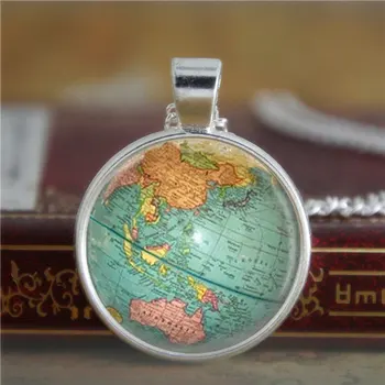 

10PCS Vintage Globe necklace, Planet Earth World Map Art necklace Earth print glass necklace