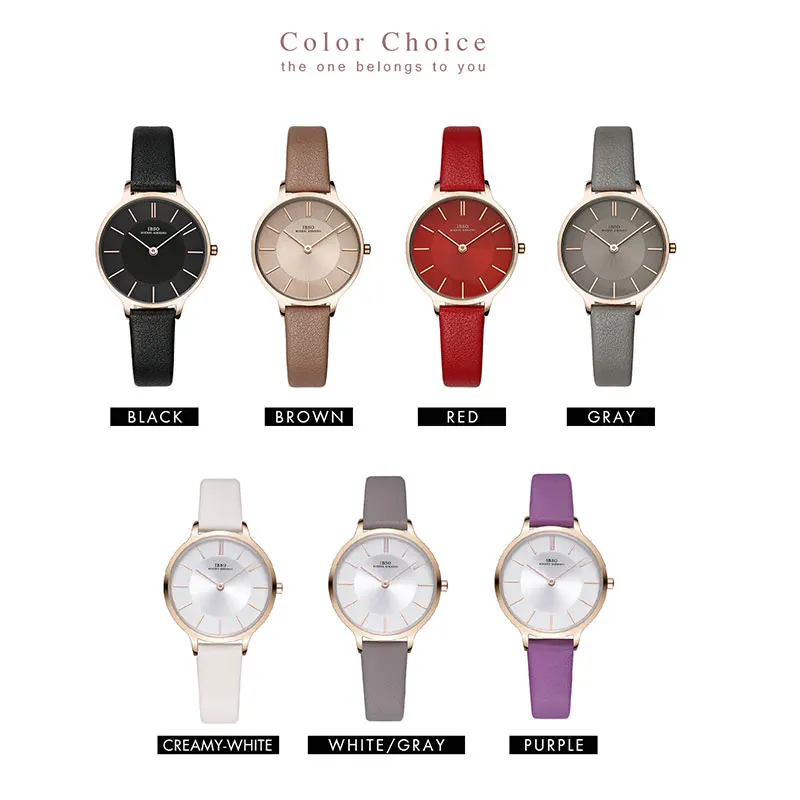 IBSO Brand 8 MM Ultra-Thin Quartz Watch Women Genuine Leather Women Watches 2018 Luxury Ladies Watch Montre Femme