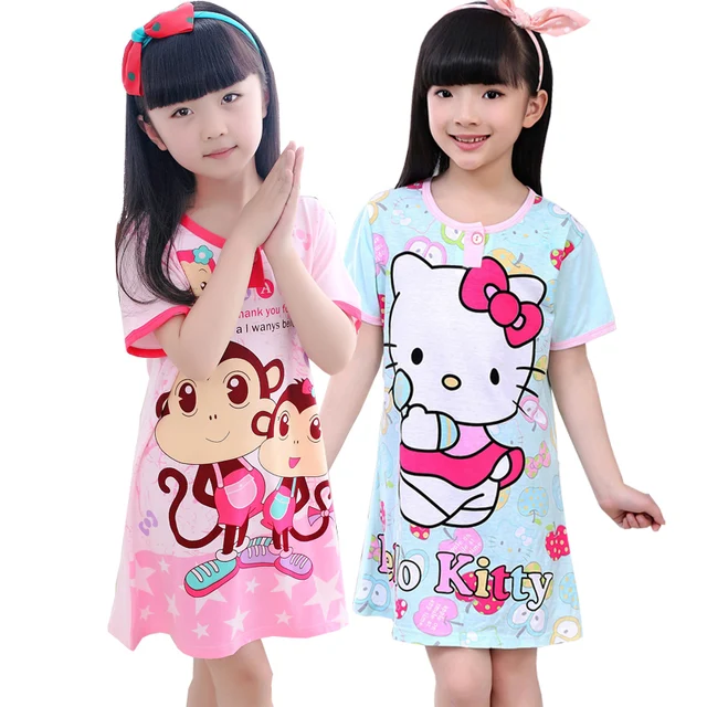Cotton Mother Children SleepShirts Nighty Summer Cartoon Hello Kitty Rabbit Snow White Girls Night Skirt Short Sleeve Homewear