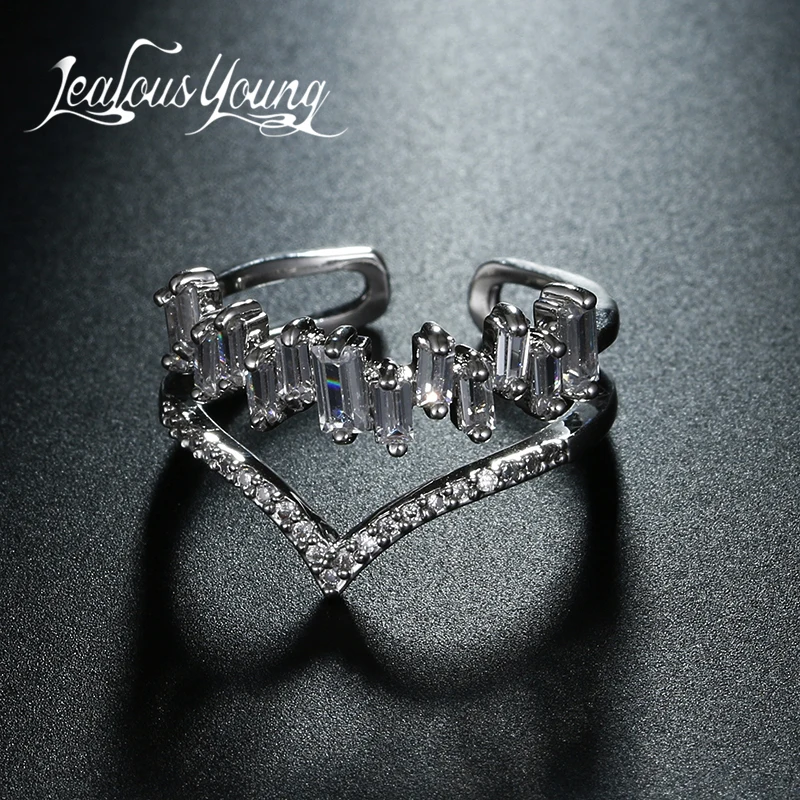 

New Arrival Geometry Shape Exquisite Micro Pave setting Adjustable Rings for Women AAA Zircon Cuff Ring Jewelry AR128