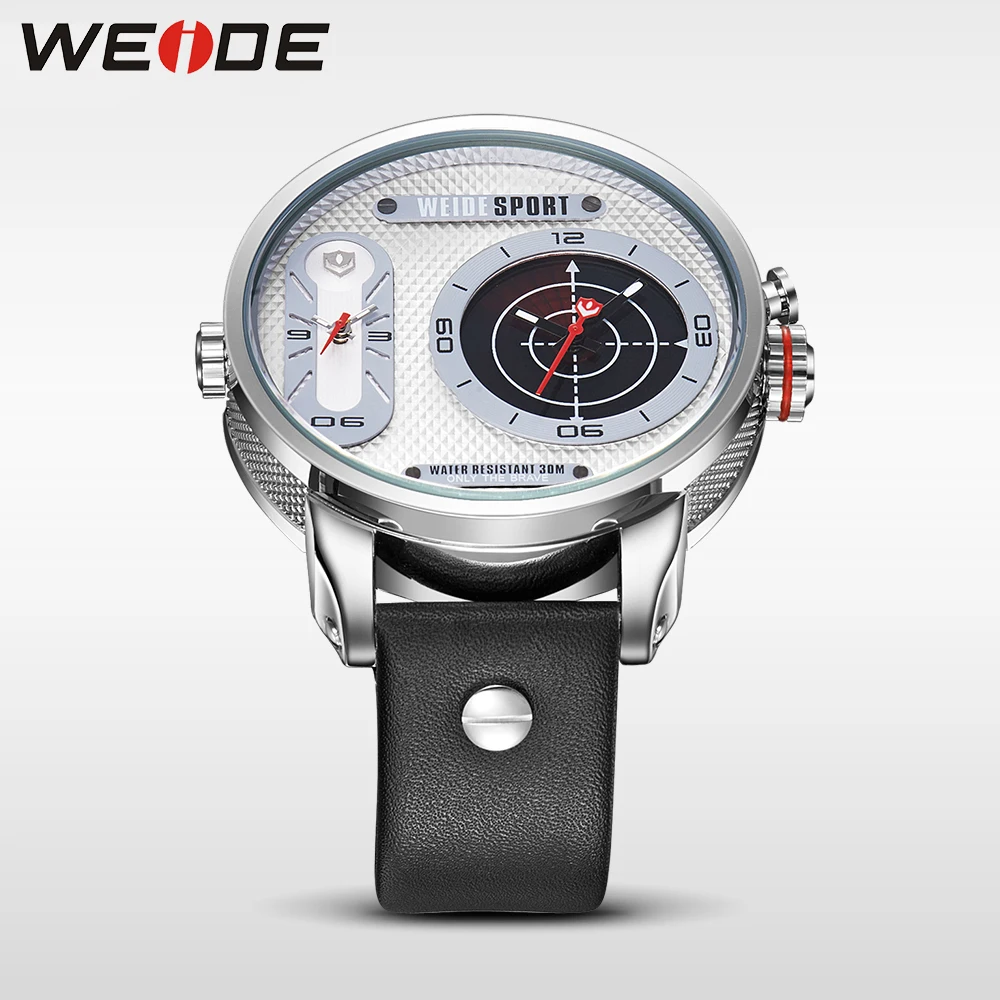 WEIDE White Dial Red Stainless Steel Watch Analog Digital LCD Mens Auto Date 30M Water Resistant Multifunction Wristwatches Gift
