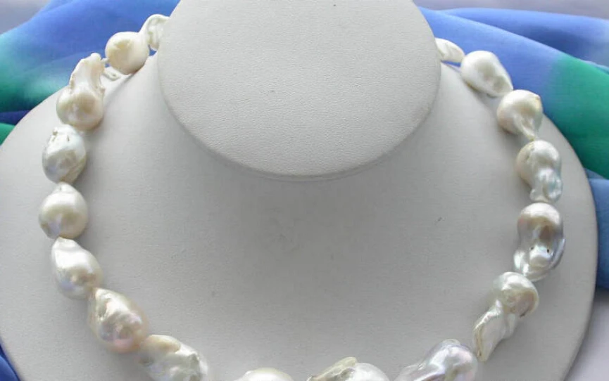 

A big 17" 28mm white baroque keshi reborn pearl necklace