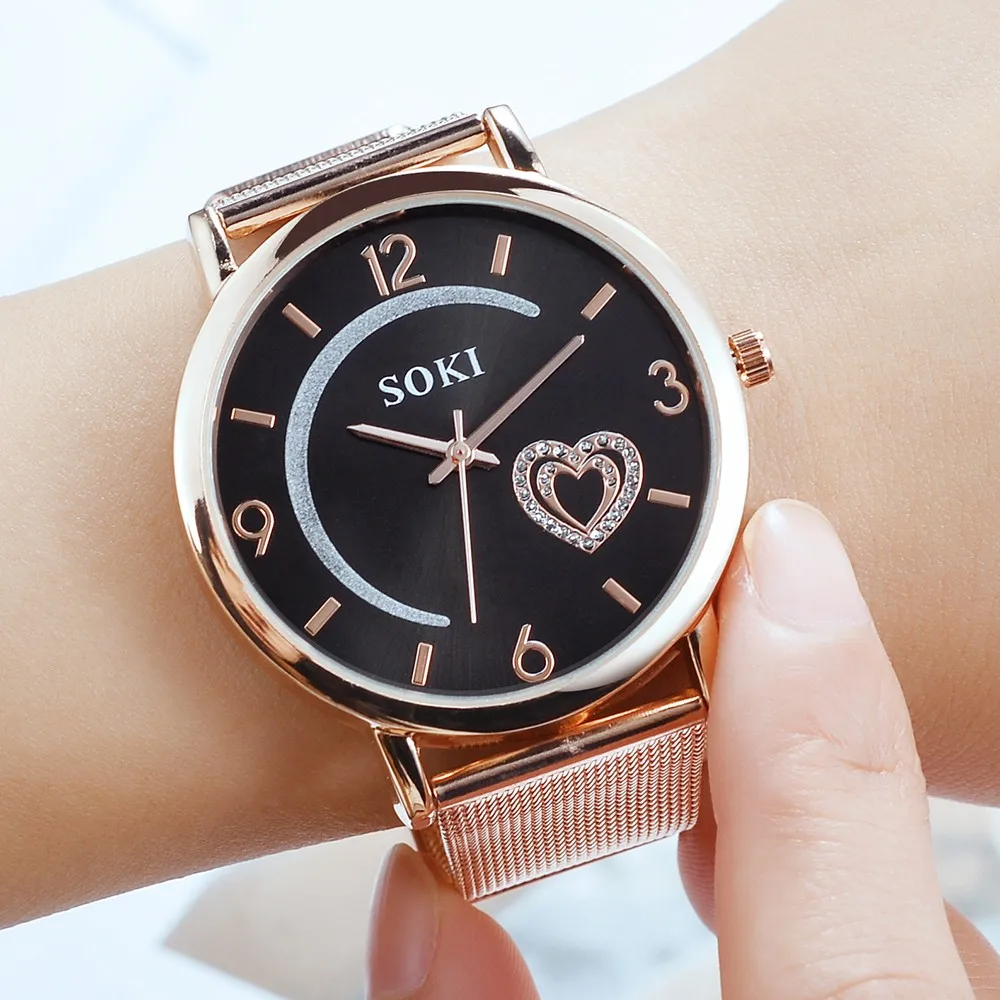 

SOKI s1043 alloy ladies quartz watch women's casual stainless steel mesh belt watch simple dial quartz luxury brand ladies watch