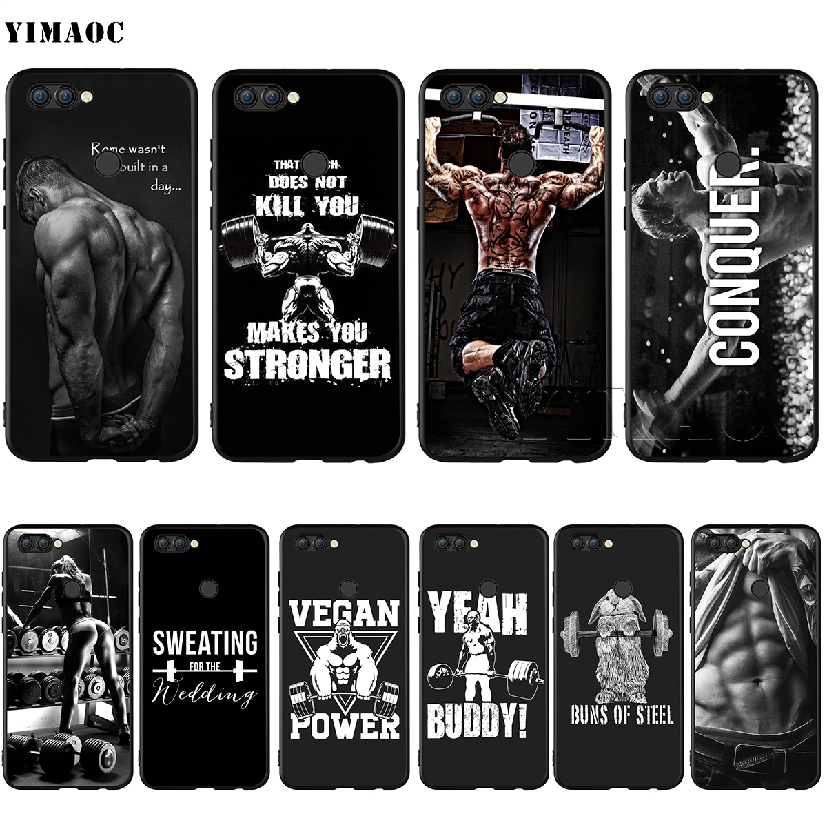 

YIMAOC Bodybuilding Gym Fitness Silicone Case for Huawei Mate 10 P8 P9 P10 P20 Lite Pro P Y7 Y9 Smart Mini 2017 2018