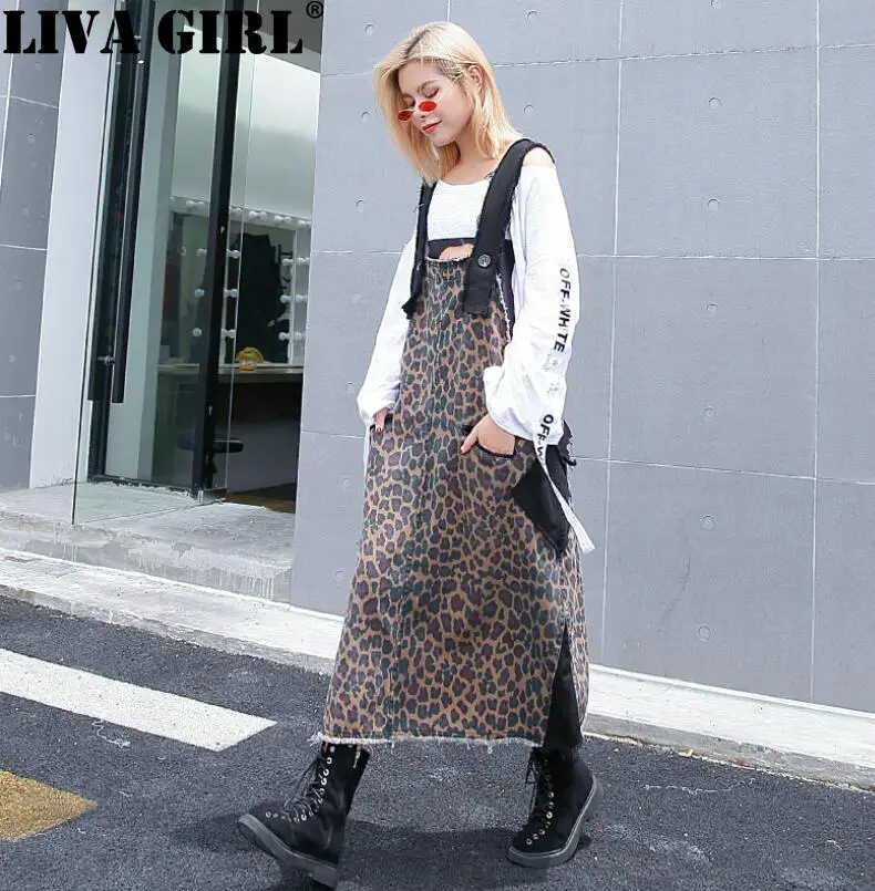 

LIVA GIRL New Summer Autumn Strapless Pattern Printed Holes Pocket Split Joint Loose Long Dress Women Fashion Tide