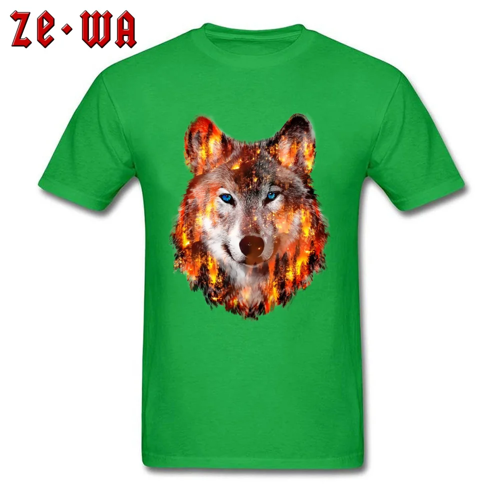 wolf escape from hill fire T Shirt Rife Round Neck Summer Short Sleeve Pure Cotton Men T Shirt 3D Printed Tshirts wolf escape from hill fire green