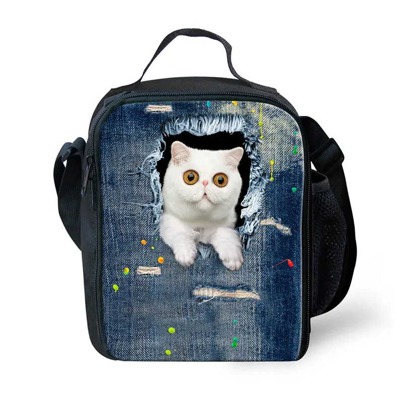 THIKIN 3D джинсовая кошка узор Термосумка для еды портативный для пикника для женщин Изолированная коробка для хранения еды мужская сумка Ланч-бокс сумка - Цвет: As picture