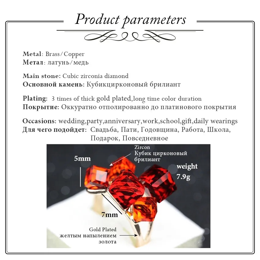 Uloveido Ladies Crystal Engagement Cocktail Ring Large for Women Zircon with Blue Stones Rhinestones Jewellery Girl Gifts GR123