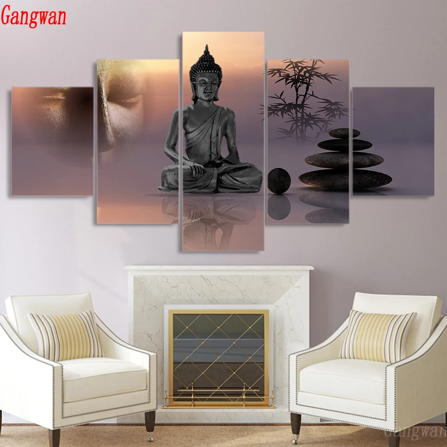 Full Square Round Diamond Embroidery 5 Panel Zen Buddha Statue 3D picture diamond painting Cross Stitch mosaic home decoration art