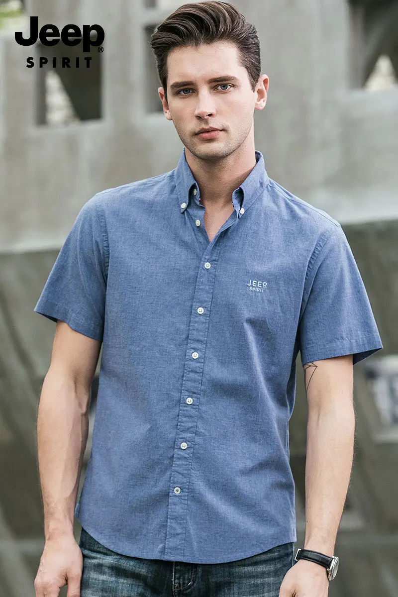 Brand JEEP Men Brand Shirts 2019 Summer Dress Cotton Short Sleeve Shirts Straight Casual Fashion Shirts M~4XL Business Shirts (26)