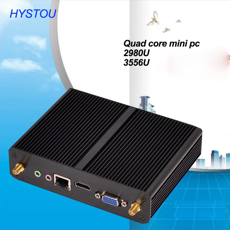quad core fanless mini pc 2980u smallest pc Android tv box 3556u with wifi USB3.0 HD 1080P support win7