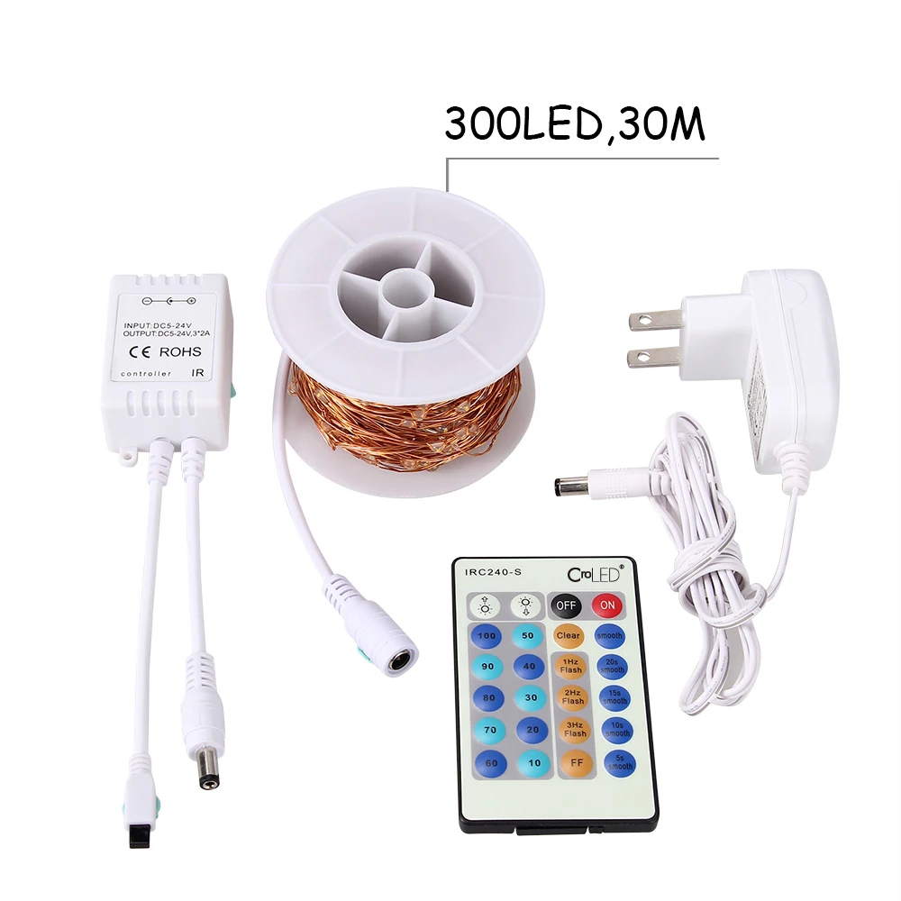 

CROLED 30m LED light string 300LEDs Warm white String Light Copper Wire String Lamp Dimming US Standar DC12V Atmosphere maker