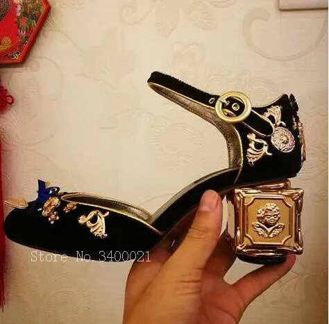 2018 Talon Mary Janes En Pic Chaussures Métal Zapatos De Avec Boucles Sandales Pompes Luxe Fleurs As Mujer Femme Carré Jewel D'été Décor as Pic Rétro FF0rxqpw