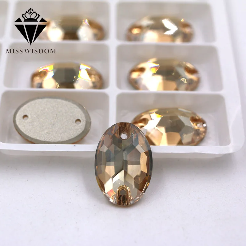 

New high quality flatback glass crystal double hole sew on rhinestones Oval shape Golden phantom rhinestone diy accessories