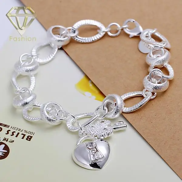 Eternity Bracelet Wholesale Romantic Silver Plated Keys And Locks Heart Charm Bracelets&bangle