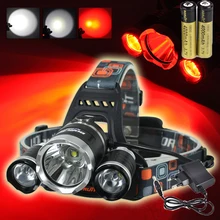 BORUIT 6000LM 3x XM-L T6+ 2R5 красный светодиодный Фара Фонарь+ 18650+ Зарядное устройство Кемпинг Рыбалка Велоспорт скалолазание