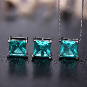 

Square Geometry Jewelry Sets Pendant Necklace Stud Earrings Jewelry Set For Women High Quality Crystal Cubic Zircon Stone Gifts