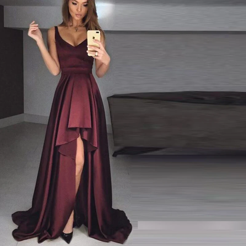 Sexy Sleeveless Evening Dress Long Short Front Long Back Vestidos Satin Party Gowns Evening Gowns Robe De Soiree Sexy Sleeveless Evening Dress Long Short Front Long Back Vestidos Satin Party Gowns Evening Gowns Robe De Soiree