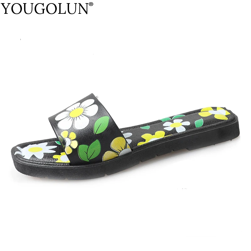 

YOUGOLUN Women Slippers Summer Flowers Sandals New 2018 Sexy Woman Flat Slides Elegant ladies White Green Open toe Shoes #A-141