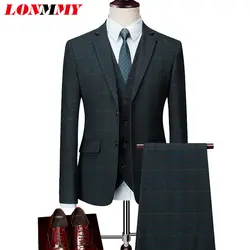 LONMMY 5XL 6XL комплект из 3 предметов Для мужчин костюм куртка повседневная смокинги Мужской Блейзер куртка slim fit Мужские костюмы с брюками 2019