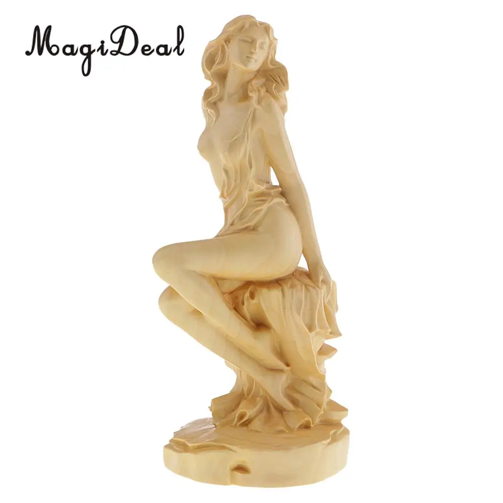 European Style Boxwood Carved Beauty Statue People Figurine Sculpture for Home Office Decor