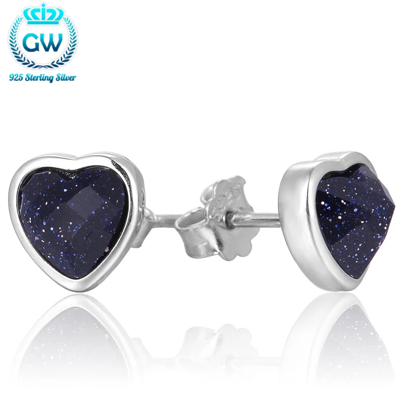 925 стерлингового-серебро-ювелирные изделия Мода стиль ясно черный камень сердца заклепки Серьги для Для женщин продано более бренд GW Jewellery fe298