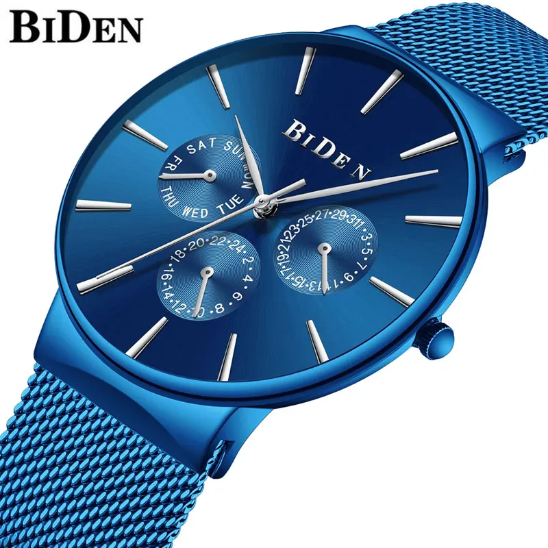 

Luxury Watch Men Fashion Blue Ultra Thin Quartz Watch For Men Stainless Steel Waterproof Man Sport Watch Wrist Relogio Masculino