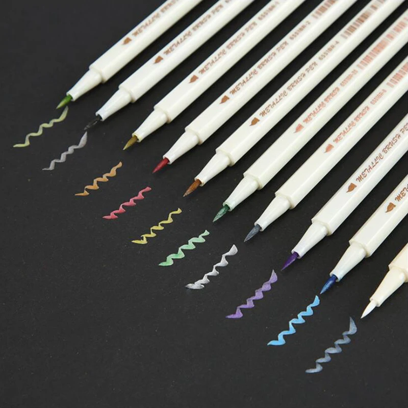 

Metallic Colored Marker Pen Extremely Fine Watercolor Paint soft Pen DIY Office Stationery and School Supplies Writting Pen 1PCS
