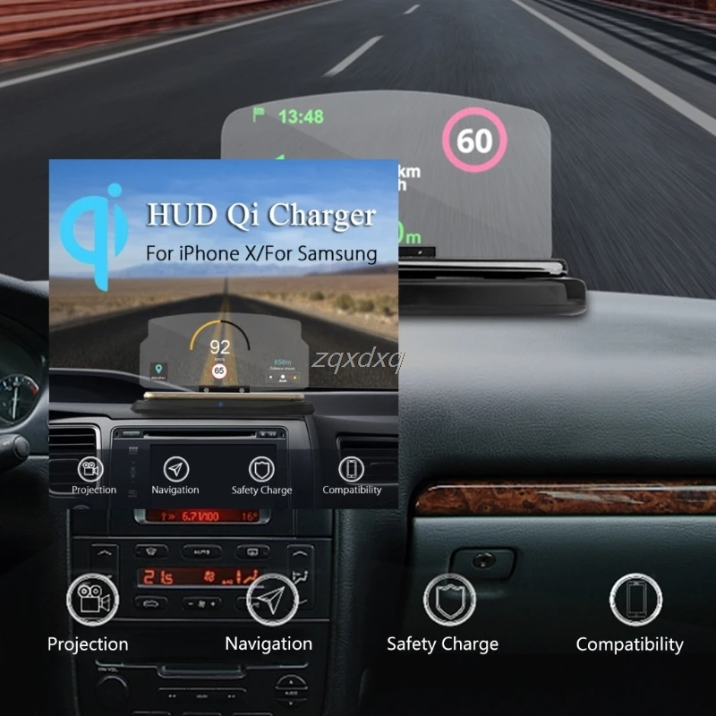 

2in1 Qi Wireless Charger HUD Display Holder Head Up Navigation Car Charging Dock Oct30 Drop ship