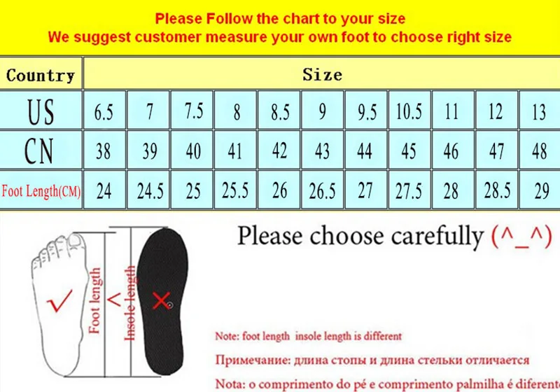 Men's High Quality Multi Feature Work Shoes Size Chart