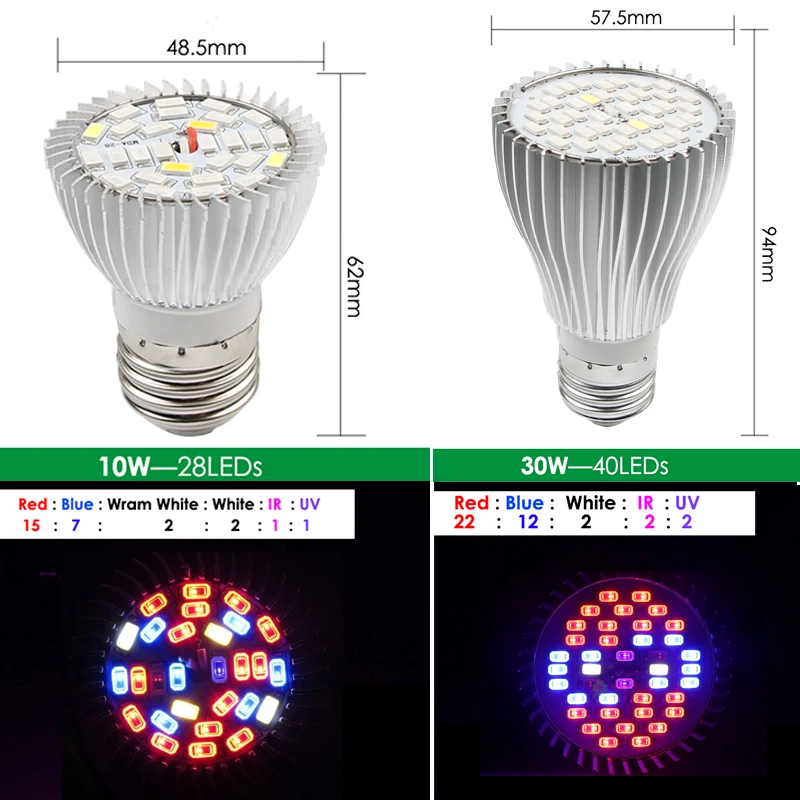 E27 лампы для растений светодиодный Grow светильник led полный спектр светать светильник лампочка Фито лампа фотосинтеза для комнатных растений цветы и саженцы растут