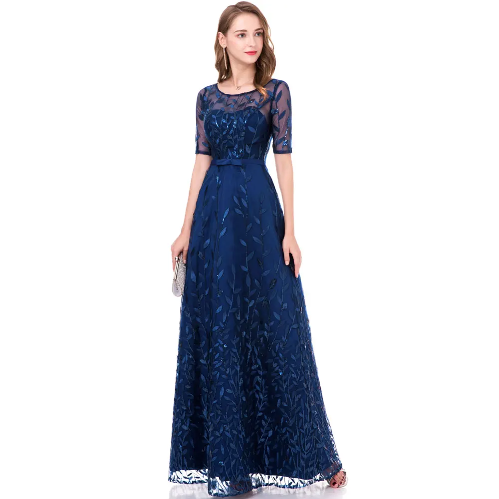

A child pendulum blue lace long evening dress bride party elegant floor party ball bridesmaid dress