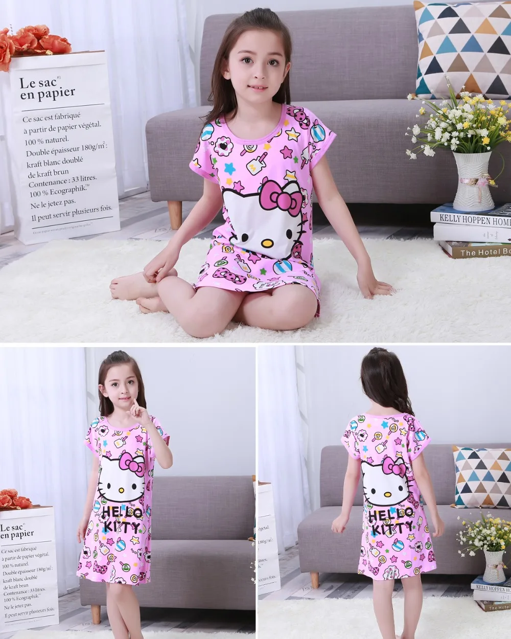 Новая женская пижама Пижамы для малышей хлопковая ночная рубашка принцессы Детское домашнее платье летние платья одежда для сна для больших девочек Детская ночная рубашка